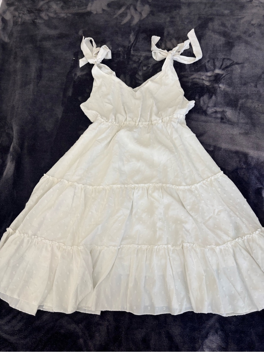 White Tie-Shoulder Tiered Dress for Girls